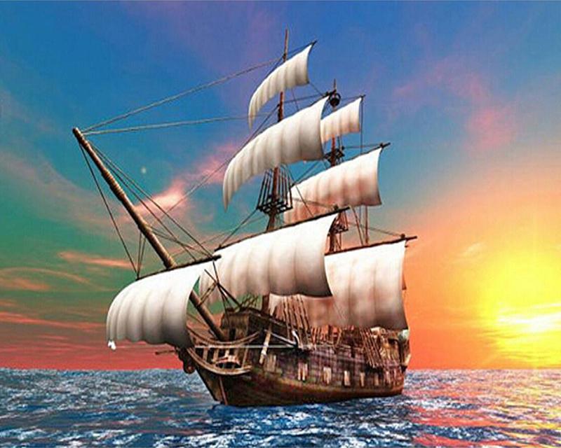 Full Drill Diamond Painting Sea Mermaid Handmade Gift Diamond Embroidery Beach Boat Landscape Cross Stitch Diamond Mosaic Home Decoration