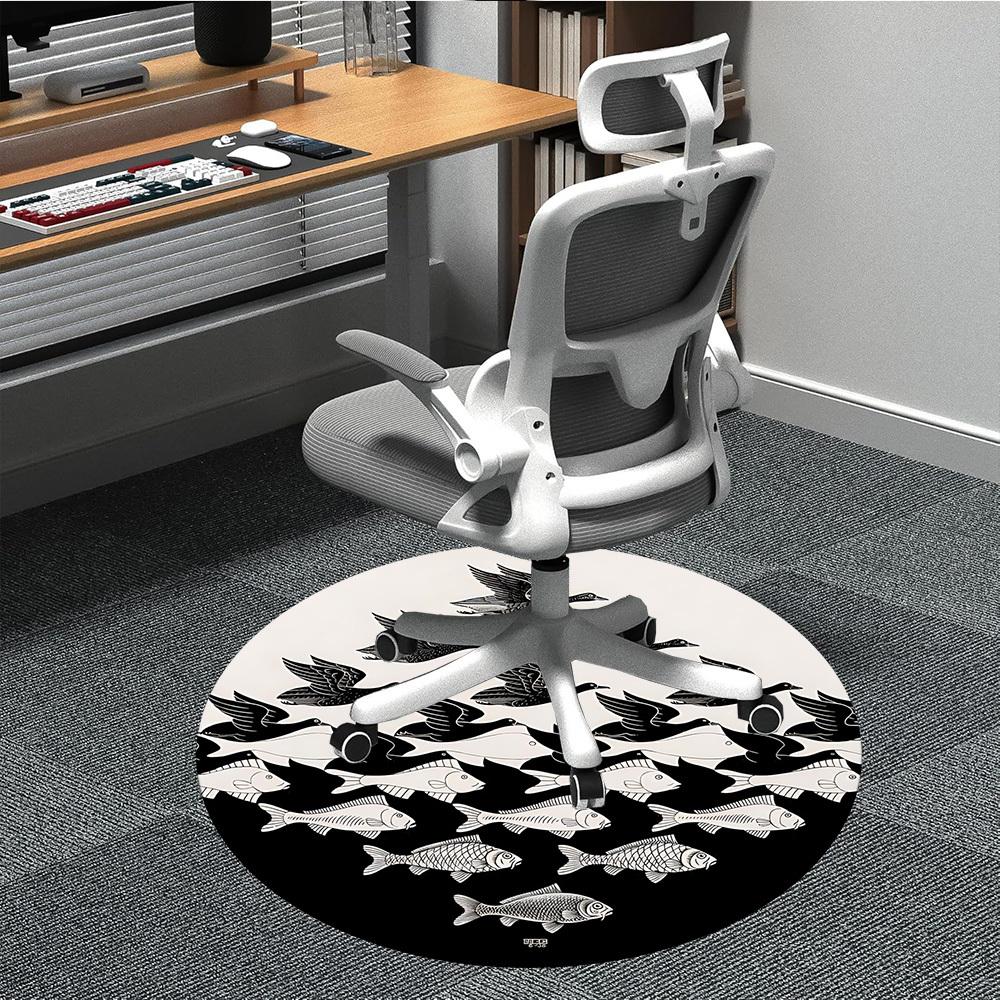 1pc Fish Birds Office Round Area Rug, Indoor Mat Suitable For Office, Under Office Chairs Bedroom Living Room Home Decor, Room Deco