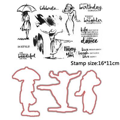 Beautiful Dancing Girl Metal Cutting Dies and Transparent Clear Stamp for Scrapbooking DIY Embossing