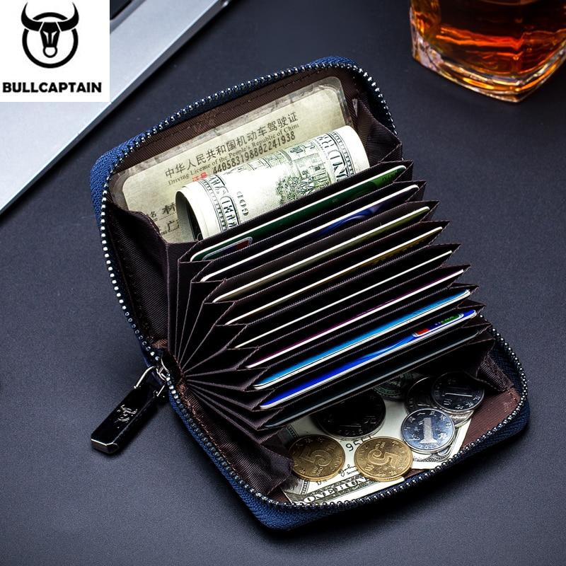 BULLCAPTAIN Leather Credit Card ID Card Holder Wallet Wallet Men Fashion Rfid Card Holder Wallet Business Card Holder Bag