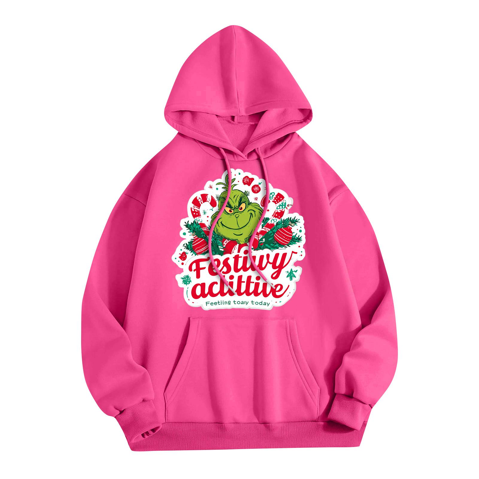 

Женская модная повседневная толстовка с капюшоном и карманами с рождественским принтом L