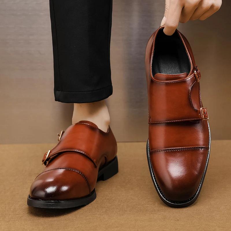 Fashion Brand Designer British Monk Strap Leather Shoes for Men Dress Formal Wedding Prom Oxford Luxury Man Male Men Shoes