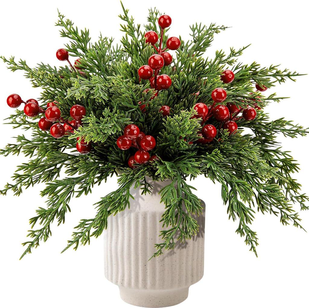 Artificial Pine, Cypress & Red Berry Christmas Table Decoration