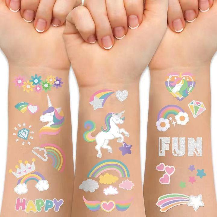 Children's Cartoon Rainbow Tattoo Girl Boy Tattoo Cute Flower Unicorn Birthday Party Sticker