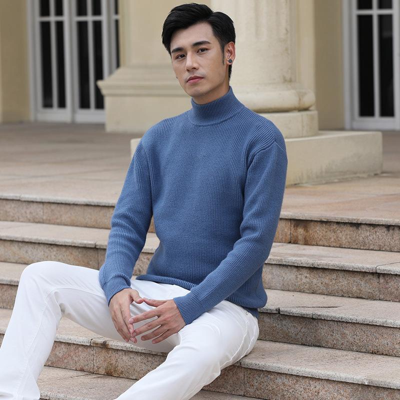 Semi-tall Collar Men's Sweater Thickened Warm Slim Bottoming Knit Sweater Long-sleeved Inner Sweater Autumn and Winter Business