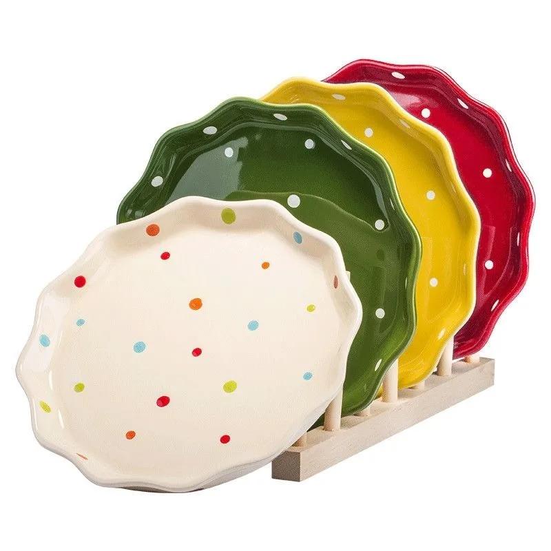 20cm Cute Porcelain Dinner Plate,Kitchen Dinnerware,Dot Pattern Western Dish,Fruit Plate,7.9" Tableware,Microwave,Oven Safe