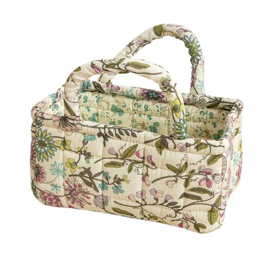 Quilted Floral Storage Basket Fabric Foldable Storage Tote with Handles Boho Collapsible Basket for Nursery Toys Towels Clothes Storage