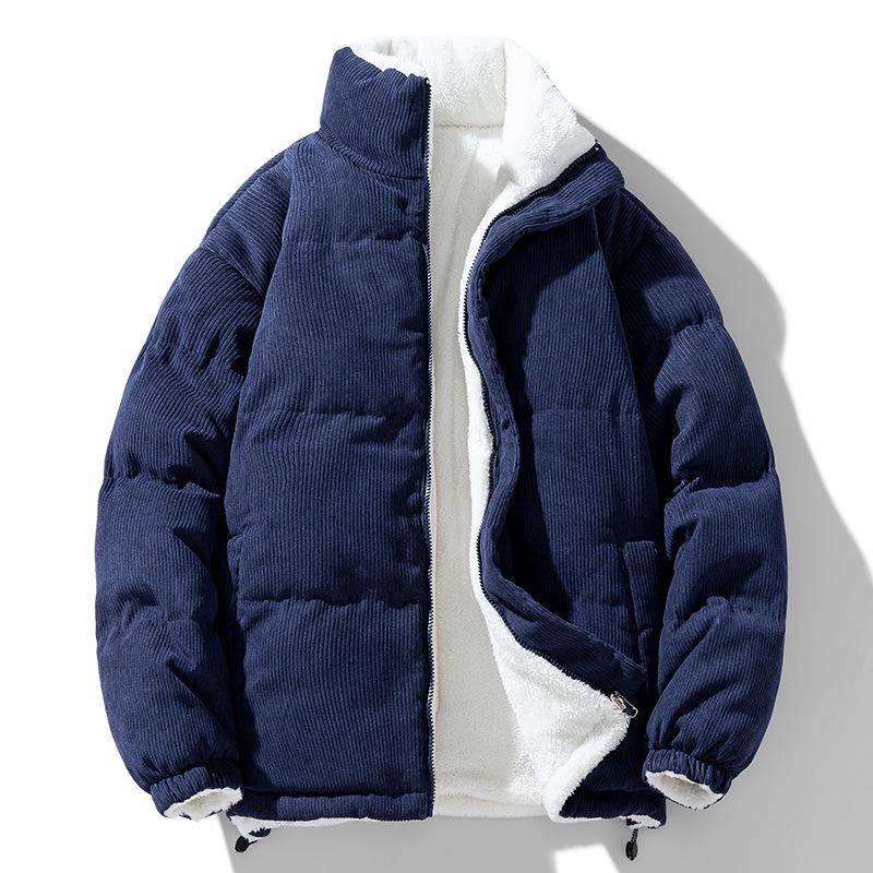 Trendy Corduroy Double-Sided Cotton Jacket for Men: Winter Plus Velvet Thick Lambskin, Warm Couple Outfit.