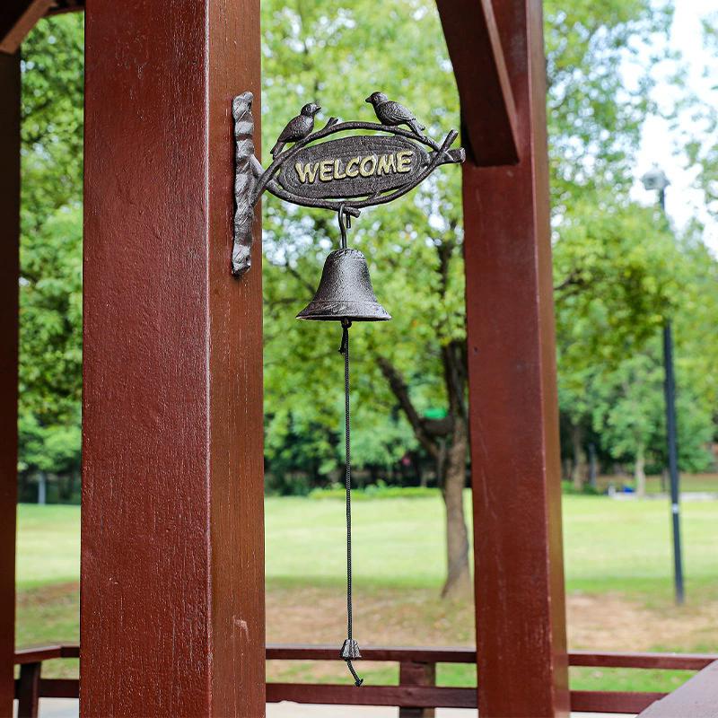 WTEMPO Retro Iron WELCOME Couple Birds Bell Vintage Hanging Hand-cranked Bell Bar Villa Garden Cafe and Farm Bell