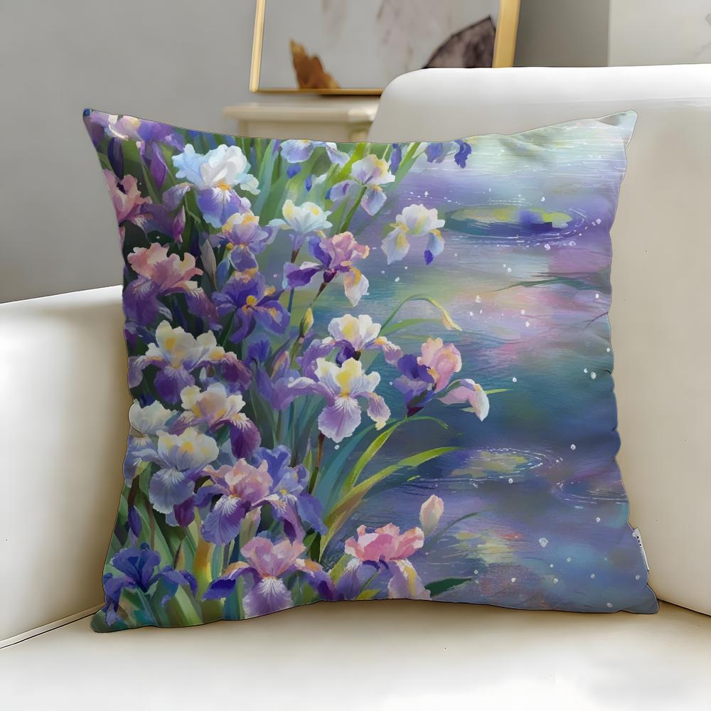 classic theme Iris Cushion Cover Soft & Easy-Wash Pillow Case – Versatile for Couch, Bed, Travel and Office