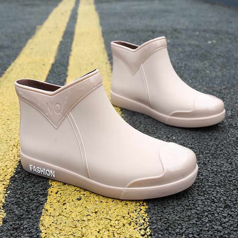 Women's Ankle Rain Boots Waterproof PVC Rubber Slip-on Flat Shoes Anti-slip Lightweight Garden Footwear Autumn