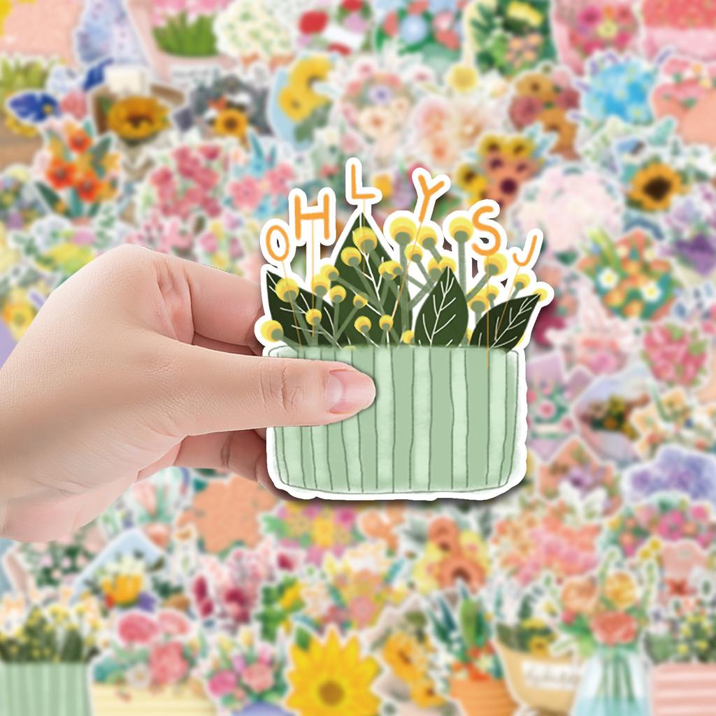 100 Hand-carved Flower Stickers Computer Water Cup Guitar Decoration Stickers Waterproof Creative Notebook Hand Note Stickers