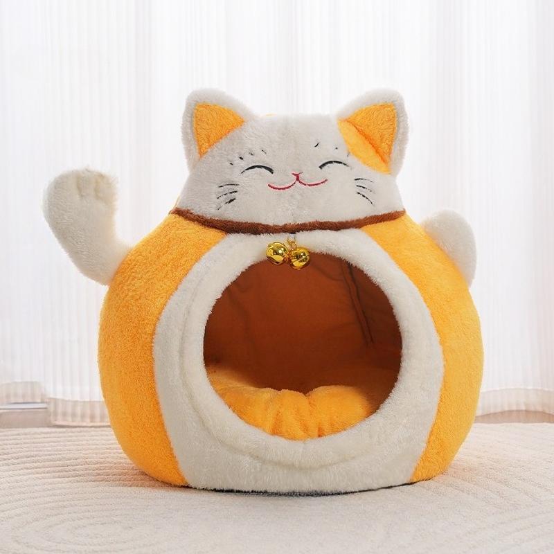 Kształt kota szczęścia gniazdo dla kota jesienno-zimowe ciepłe dom kota szczęścia półzamknięty mały i średni kojec gniazdo dla zwierząt