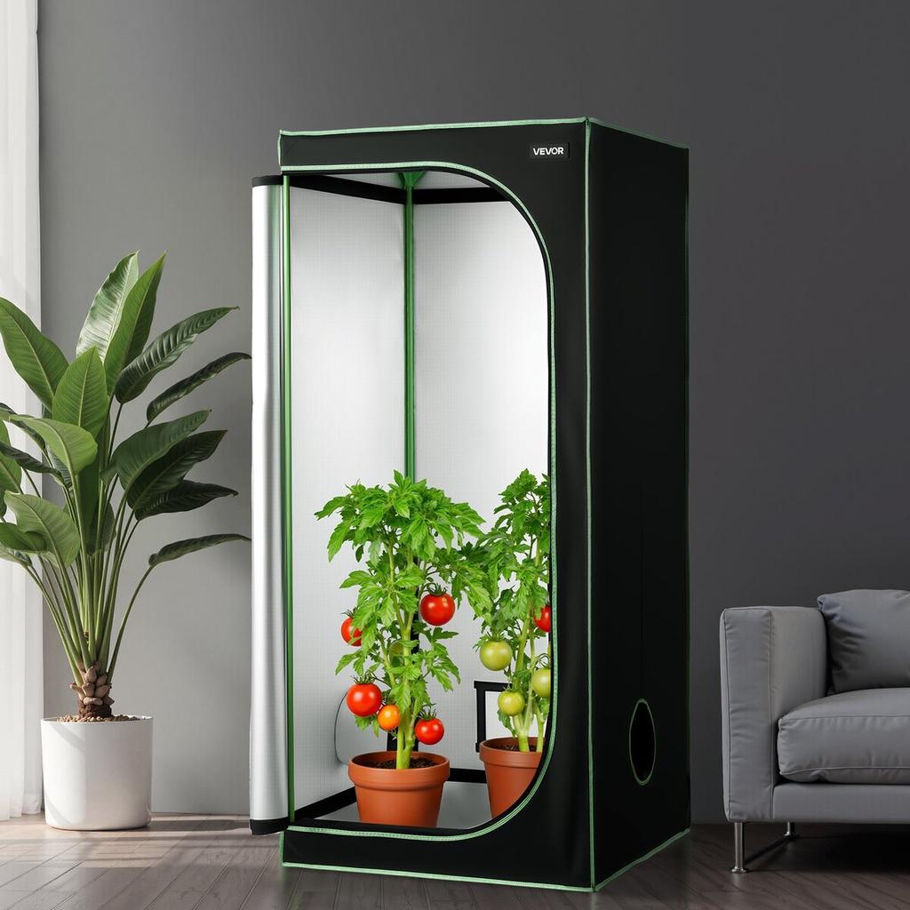 Indoor Grow Tent, 80 x 80 x 180 cm, 600D High Reflective Mylar, Indoor Plant Tent with Observation Window, Floor Tray & Zipper, Heavy Duty Growing