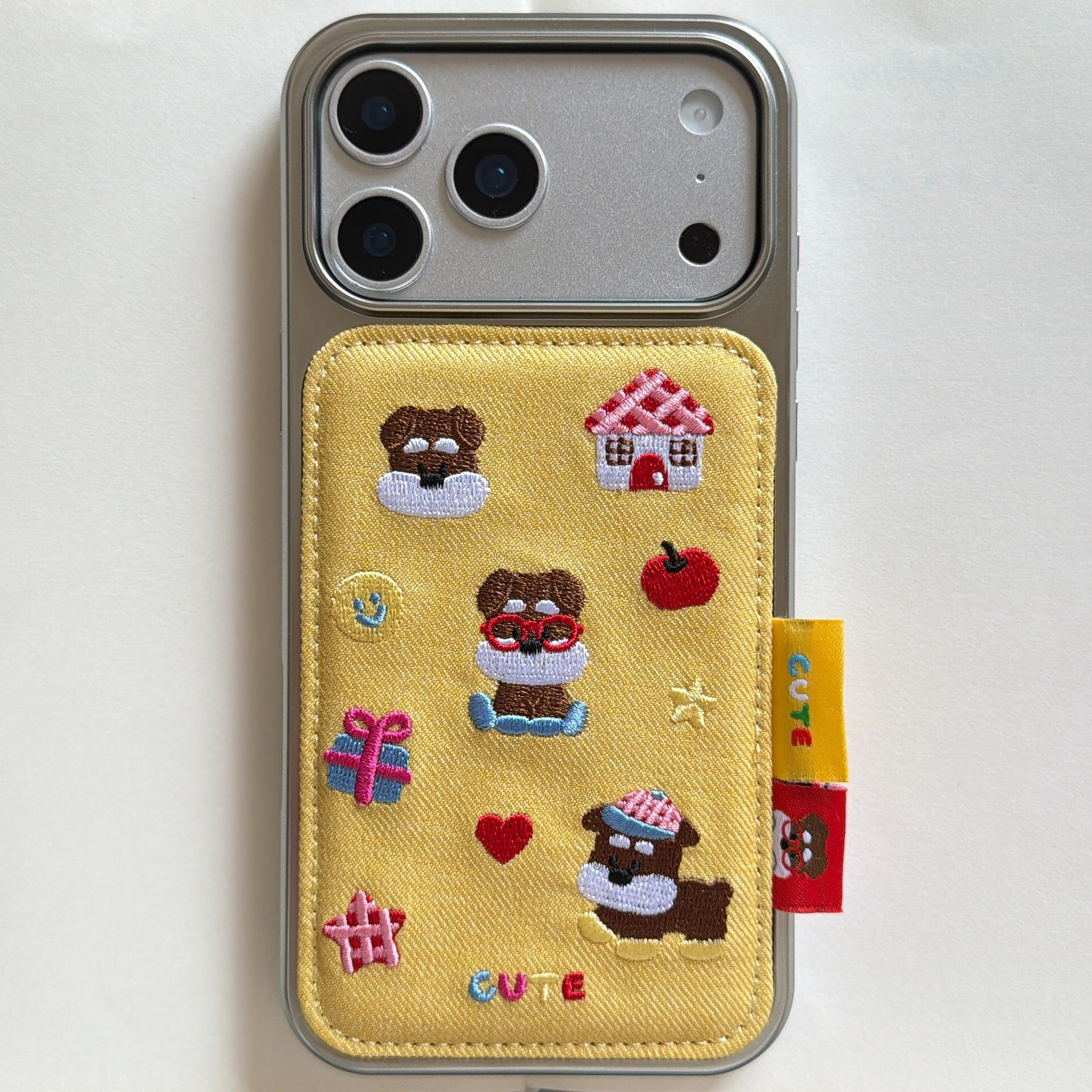 

Vintage Denim Embroidered Puppy Phone Case For iPhone 17 16 15 14 Pro Max Cute Plush Beaded Lanyard Protective Cover for Women For iPhone 17ProMax