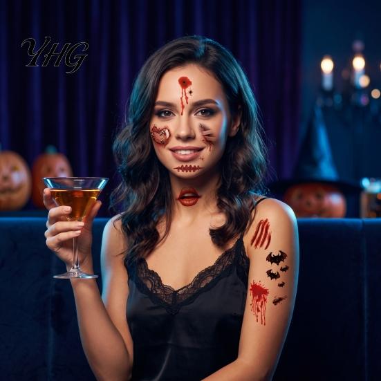 Script Killing Party Makeup 30Pcs Halloween Scar Tattoo Stickers, Realistic Fake Wound Decals for Adults Kids Decor Face Body, Waterproof Makeup, Easy