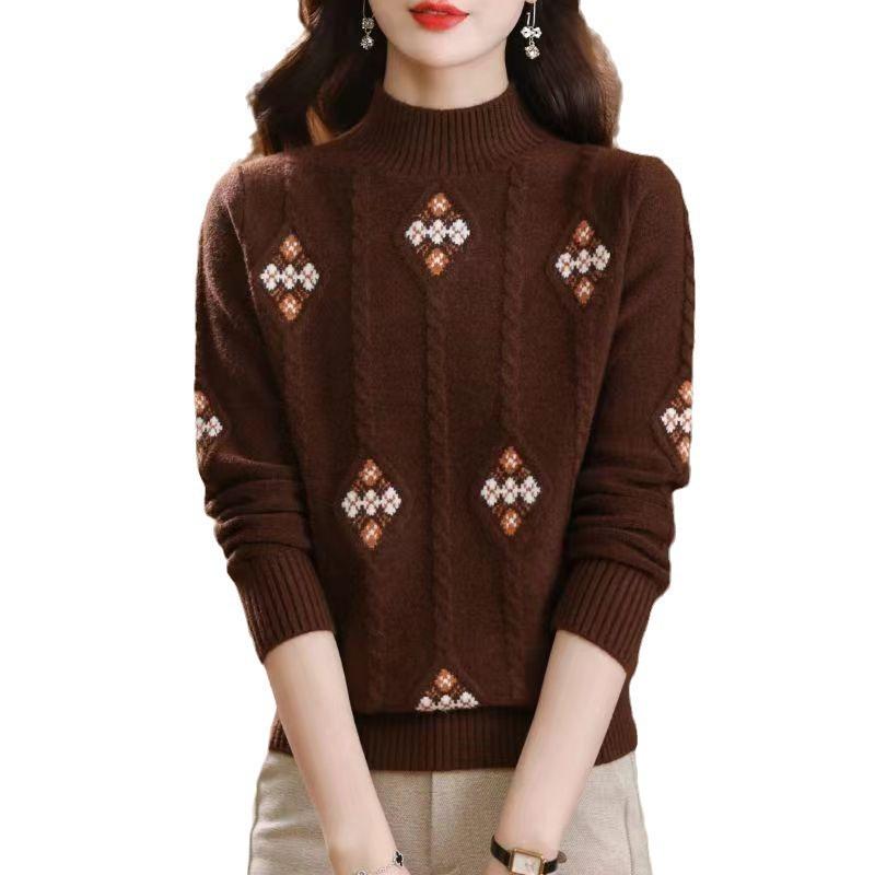 Women's autumn and winter new winter short thickened bottoming shirt mother red inner top semi-turtleneck sweater