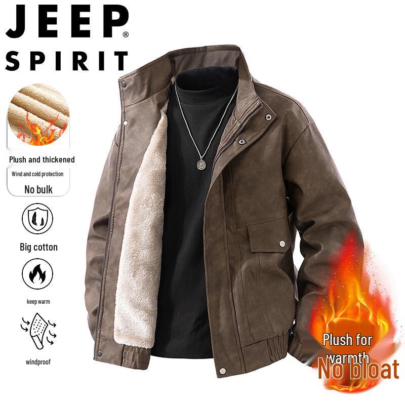 JEEP SPIRIT Men's Fleece-Lined Stand Collar Jacket