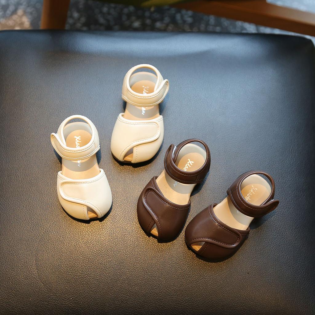 Girls Sandals Soild Color Versatile Kids Walking Shoes Cute Soft Sole 2025 Summer New Baby Princess Shoes Hook&loop Non-slip