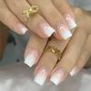 24Pcs Nude White French Fake Nail Short Square Nail Tips Fashion Wearable False Nails with Glue Simple Full Cover Press on Nails