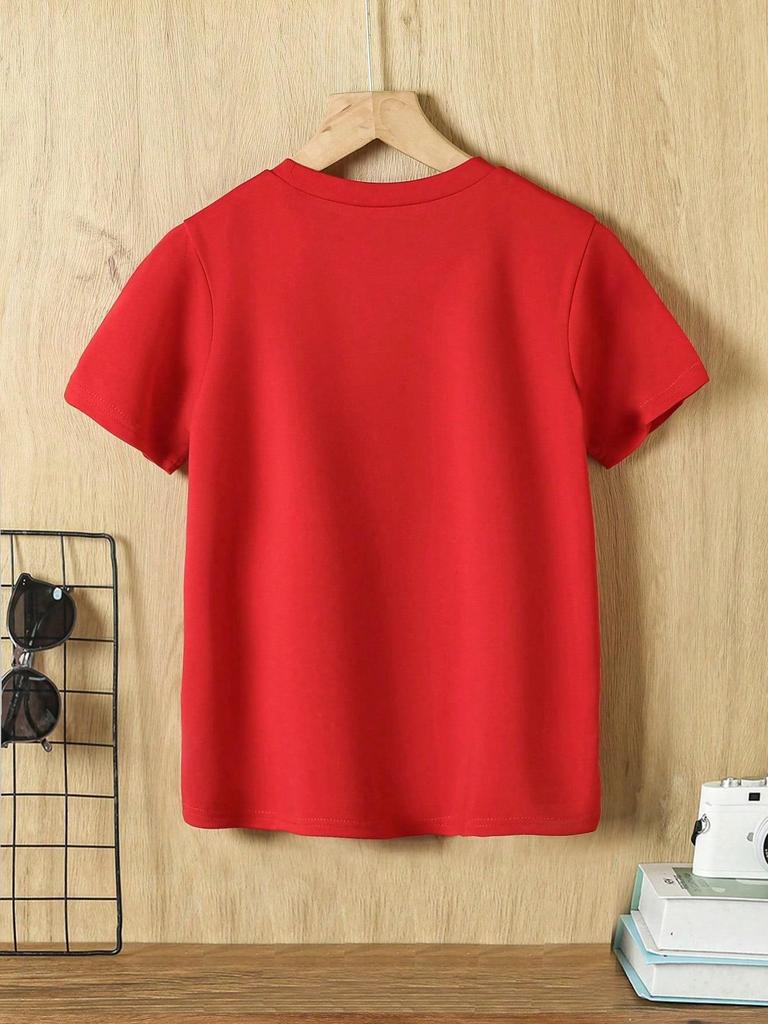 Boys' Outdoor Sports Red Casual Loose Round Neck T-shirt