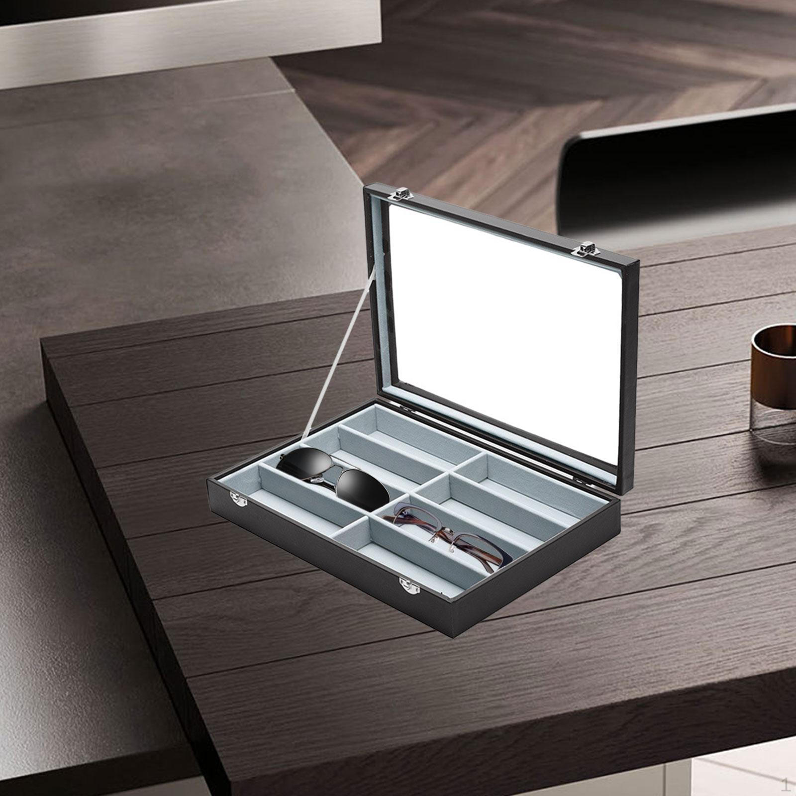 

Eye Glasses Holder Container Case 8 Grids Transparent Lid Home Gadget Sunglasses Organizer Black Gray