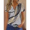 Summer Spring Mixed Color Wave Short Sleeve Zip T-shirt, Casual Fashion Top for Women, European American Style Crossbody Apparel