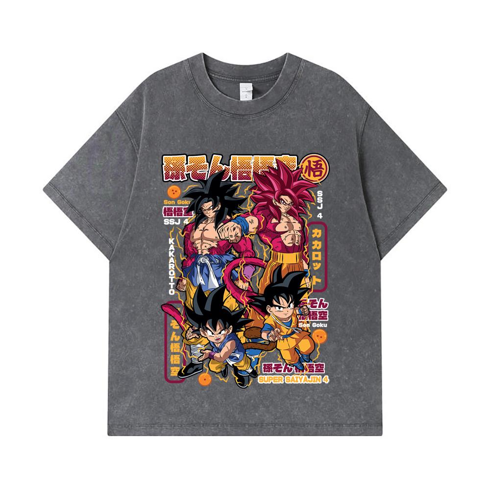 275 GSM Washed T-shirts 100% Cotton Dragon Ball V41 Goku SSJ4 Print Unisex Heavy Cotton T Shirt