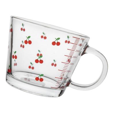 Amosfun Clear Glass Milk Cup with Cherry Pattern, Perfect for Desserts and Breakfast, Multifunctional Kitchen Utensil, Stylish Drinkware for Home, Caf