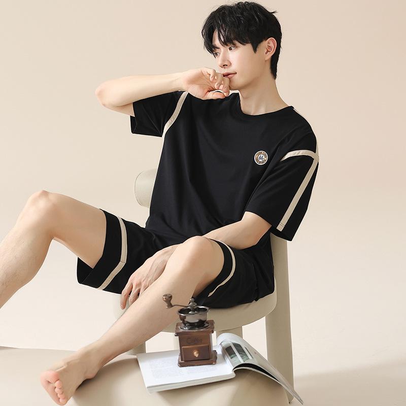 1011 new pajamas men's summer thin short-sleeved shorts large-size loungewear can be worn outside pure cotton summer suit