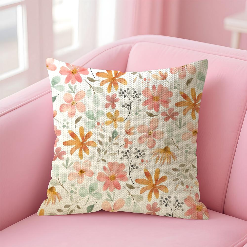 Floral Pattern Cute Cushion Cover Natural Linen Pillow Case DoubleSided Print Decorative Sofa Pillowcase Home Decor Gift