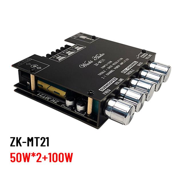 

ZK-MT21 Плата підсилювача потужності Bluetooth 5.0 2x50W+100W 2.1-канальний сабвуфер Цифровий підсилювач потужності 12V 24V Audio Stereo AMP