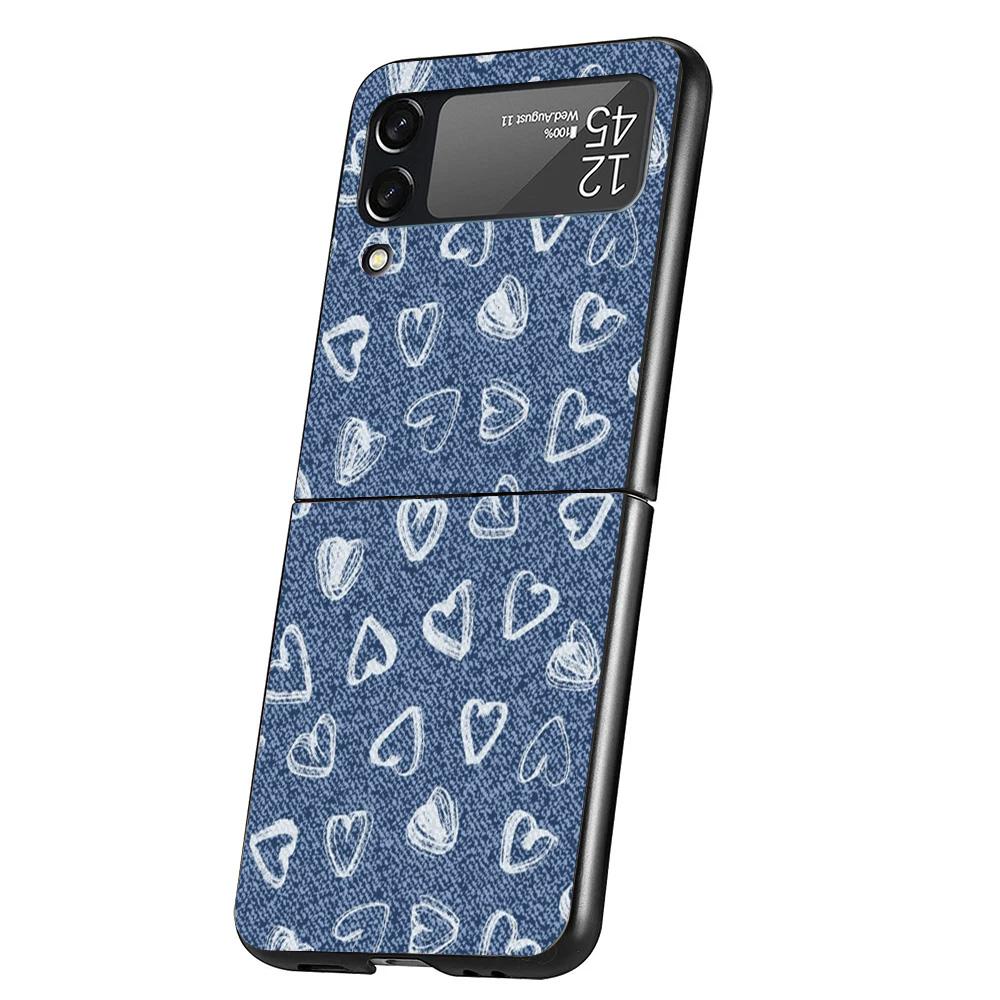 Jeans Cowboy Denim Printed Case Phone Cover for Samsung Galaxy Z Flip 6 5 4 3 5G ZFlip6 ZFlip5 ZFlip4 ZFlip3 Black Hard Trend Fu
