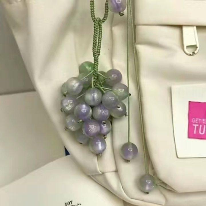 Sunlight-Activated Green Grape Glass Bead Pendant Key Charm for Bestie