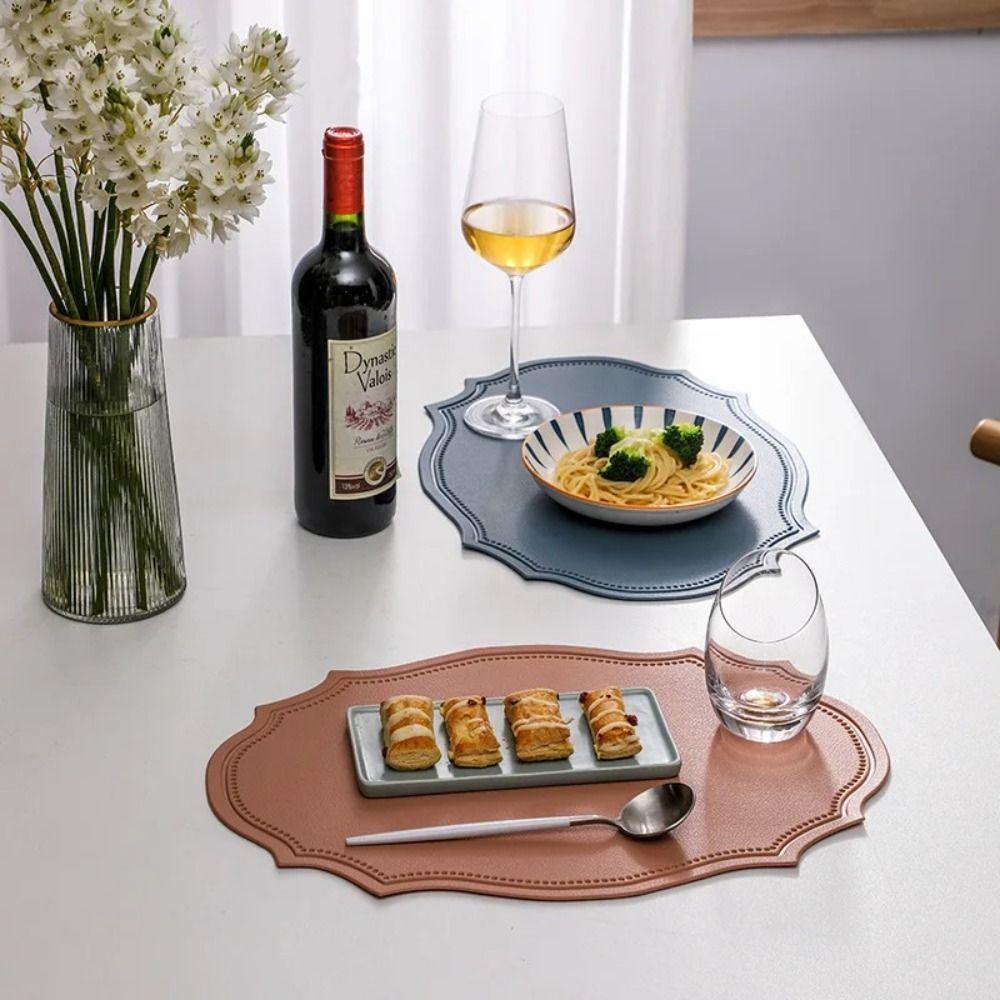 Retro Faux Leather Dinner Mat Oil-resistant Nordic Style Placemat Waterproof Thermal Insulation Mat Kitchen Use