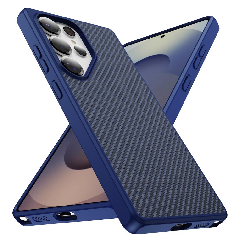 Funda para Teléfono con Textura de Fibra de Carbono y Tacto de Piel para Samsung Galaxy S26 S25 S24 S23 Plus Ultra Cubierta Anti-Arañazos a Prueba de Golpes