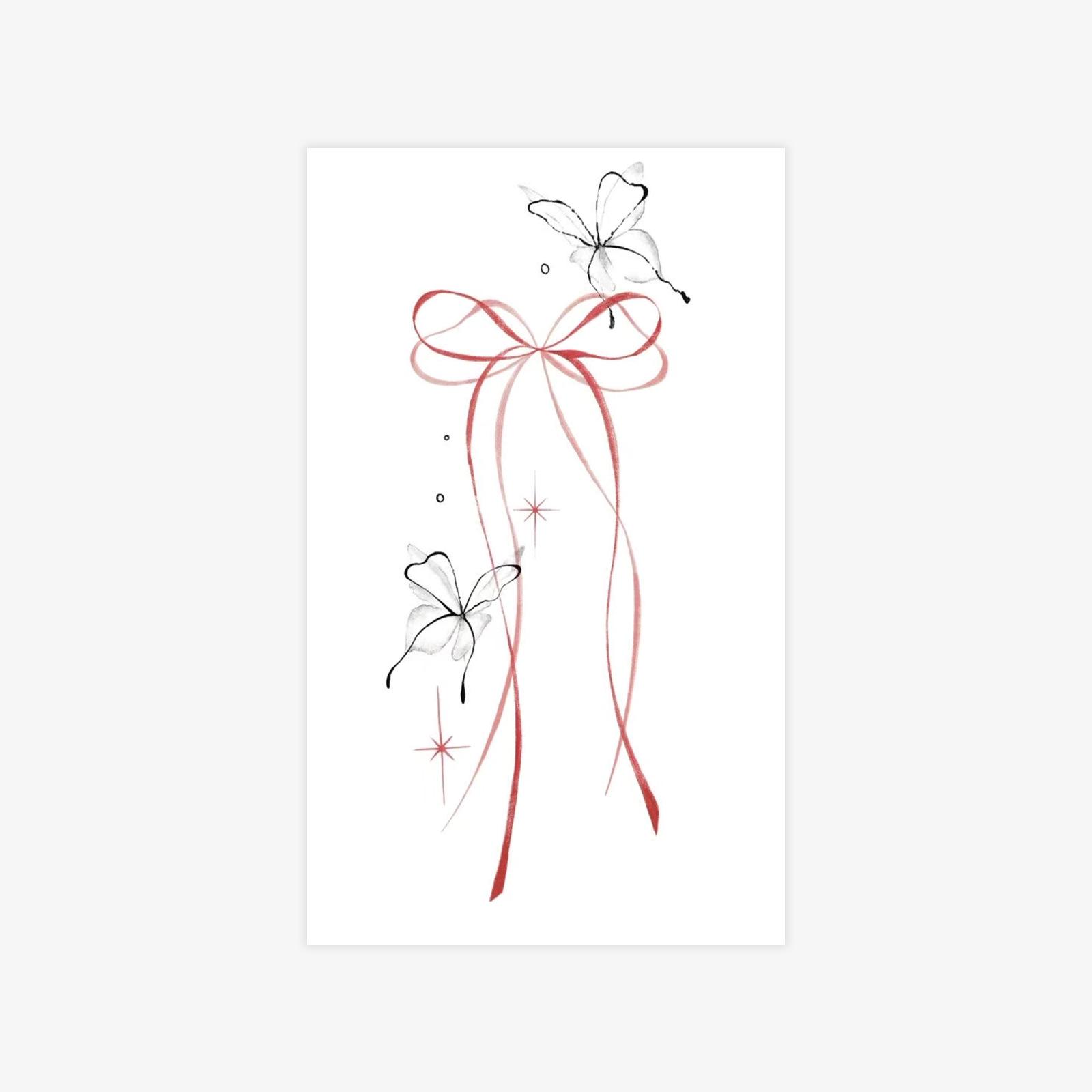 Small Fresh Bow, Butterfly Tattoo Sticker, High-End Aesthetic Arm Leg Tattoo Sticker 9*15