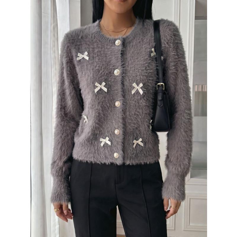 TIFICY Women's Fashion Casual Fall Winter Flower Pattern Print Long Sleeve O-Neck Sweaters