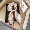 Long oblique corner scarf silk scarf high-end fashion versatile scarf streamer strap bag simulation silk Korean version scarf