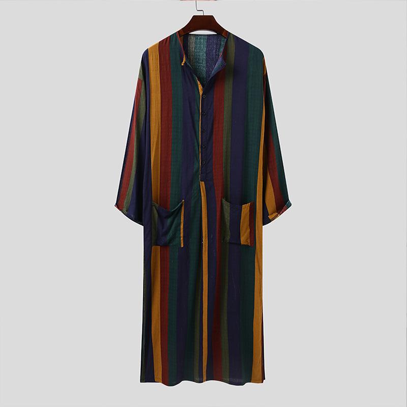 

2026 Autumn Men s Striped Exotic Long-Sleeve Shirt-Robe Medium жёлтый