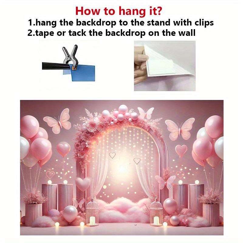 Background Flag: 1 Dreamy Pink Butterfly Balloon Polyester Background Cloth, Suitable for Indoor/outdoor Photography Background