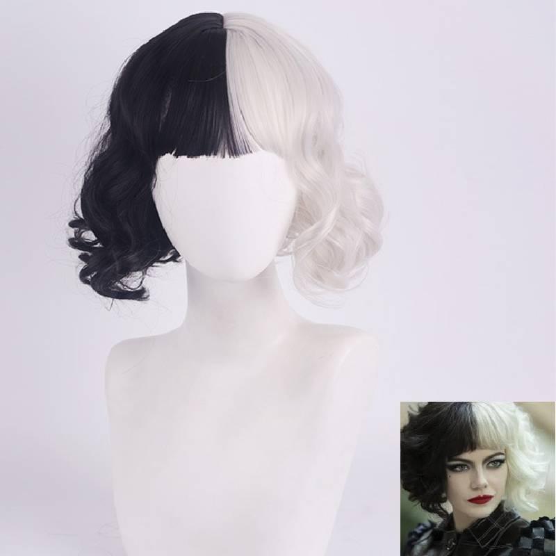 Trendige Kurzhaar-Cruella-Perücke Hochtemperaturfaser Ideal für jeden Hautton