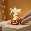 Decorative Night Lamps for Porch Ghost Pumpkin Yard Lamp, Halloween Resin Figurine with Warm LED Light, Festive Holiday Gifts Kids Spooky Swirling On