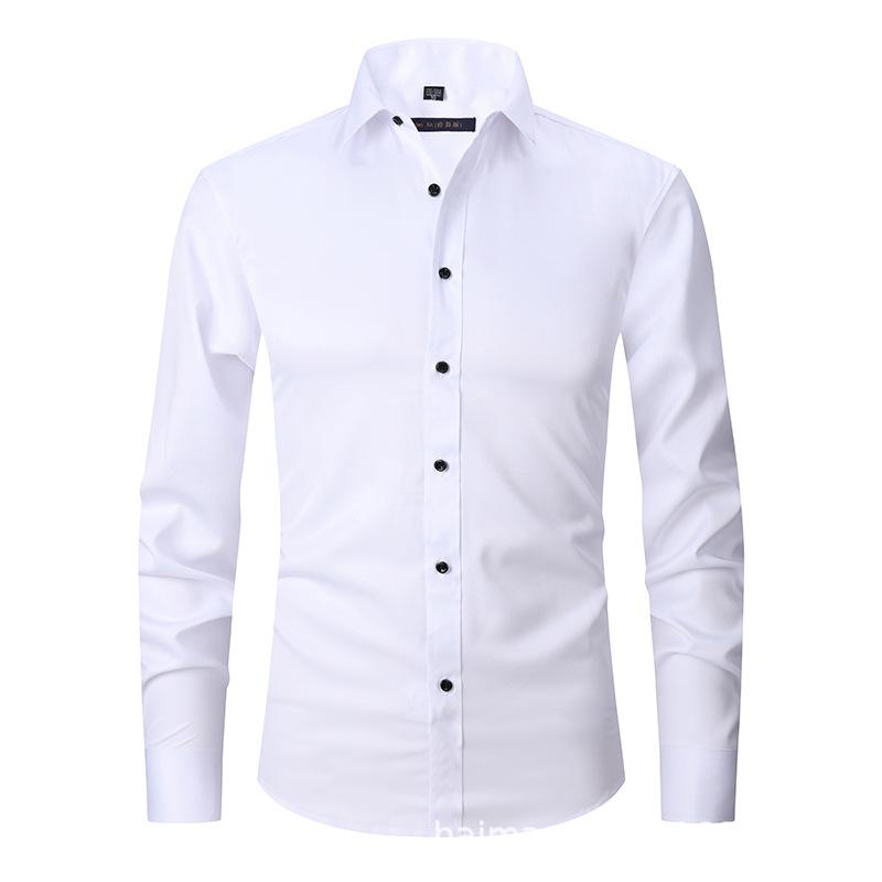 Four-way stretch lightweight men s top; long-sleeved men s fashion shirt; stylish men s plain-coloured slim-fit shirt S
