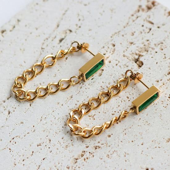 Women Earrings Chained Square Cubic Zirconia Jewelry Vintage Electroplating Necklace Earrings Bracelet for T Show Gown