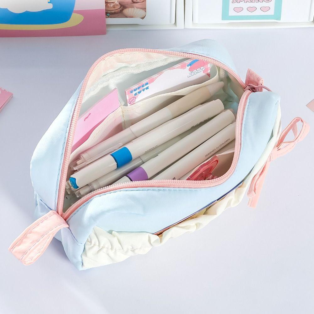 Multi-layer Pen Bag Color-blocking Stationery Storage Bag Portable Pencil Case  Students Gift