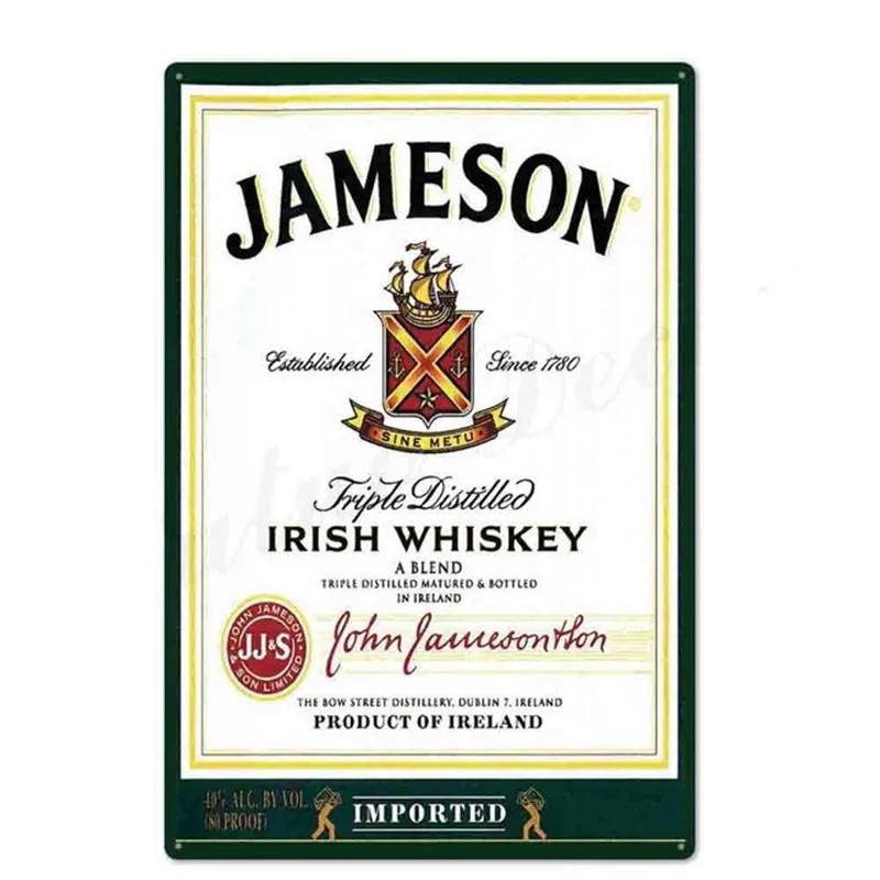 Öl Vin Jameson Affisch Metallplåt Skylt Vintage Metallväggplattor Hantverk Dekor Bar Café Kök Plåt Målning Järnplattor