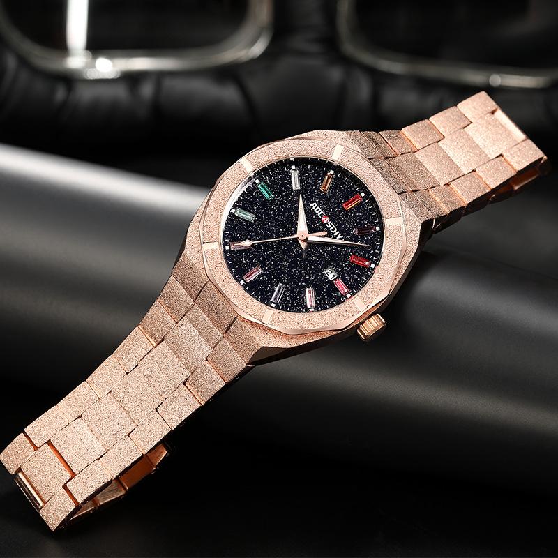 Waterproof Quartz Wristwatches Luxury All Stainless Steel Paul Rich Style Hip Hop Luminous Star Dust Frosted Watch