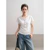 White Henry Collar Shoulder Short-sleeved T-shirt Women's Summer New Slim-fitting and Thin Waist Short Half-sleeved Top