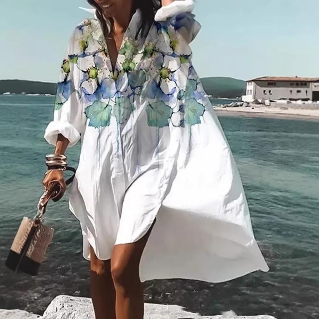 Women's Loose Fit Midi Shirt Dress with Collar for Casual and Daily Wear